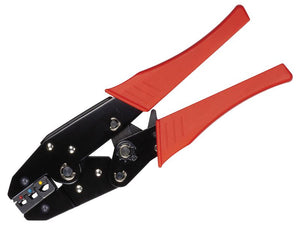 A black and red heavy-duty wire crimping tool with a metal body and plastic handles is shown. The tool, named Crimping Tool | Sparex Part Number: S.164676, is from the brand Sparex and features various settings and adjustments for different cable cross sections.