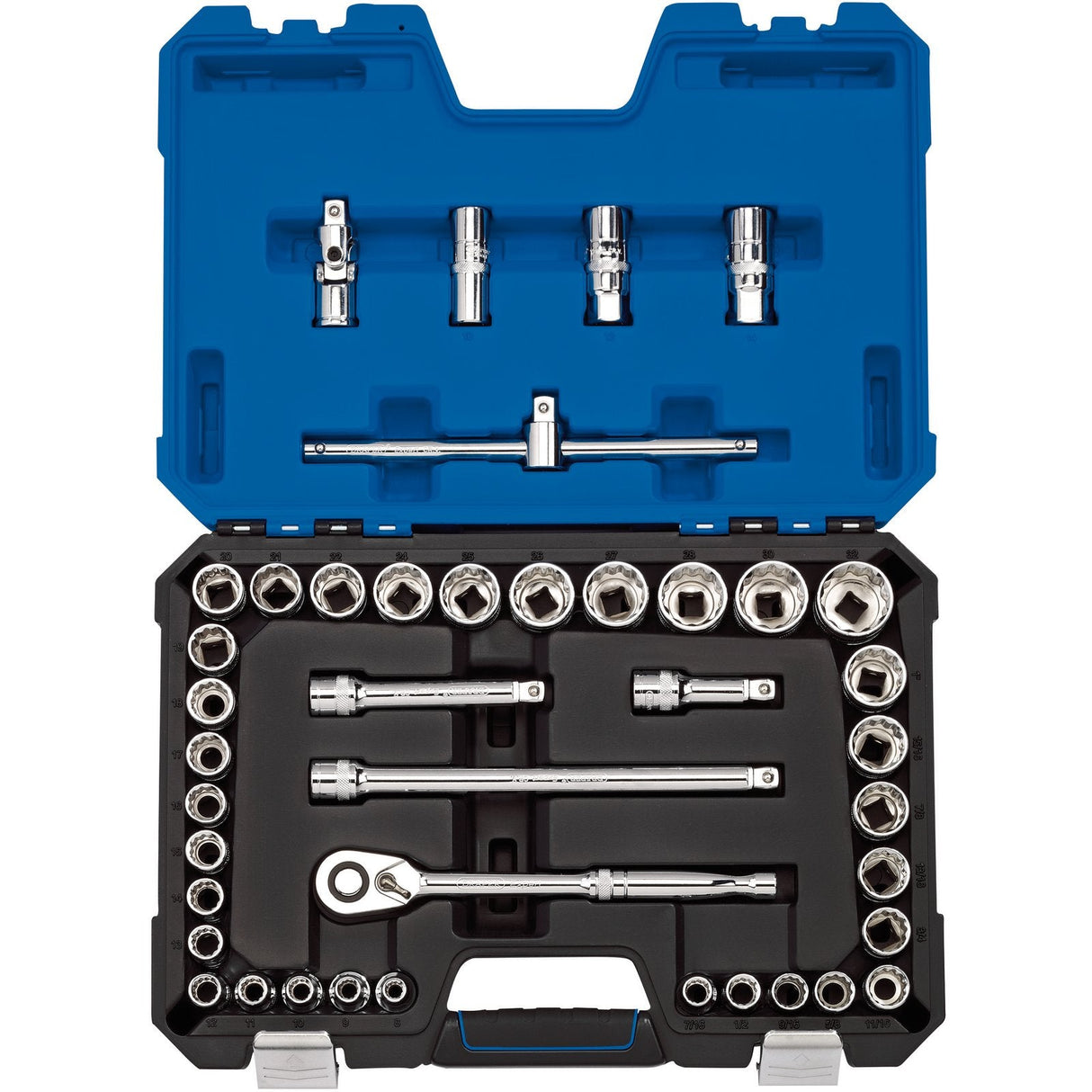 Draper Expert Hi-Torq&#174; Combined mm/Af Socket Set, 1/2" Sq. Dr., Blue (41 Piece) - H41AM/B - Farming Parts