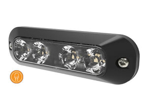 The Sparex Directional Hazard LED (S.164688) boasts four amber LEDs encased in a sleek black housing, complete with an IP67 rating for durability. It features two screw holes for secure mounting.