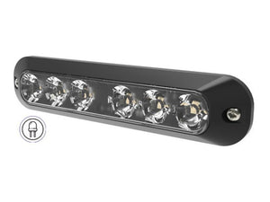 A clear rectangular LED light bar, specifically the Directional Hazard LED from Sparex (Part Number: S.164691), features six individual light bulbs. It is encased in a durable polycarbonate housing and boasts an IP67 rating for water and dust resistance. Additionally, it has two screws on each end for secure mounting.