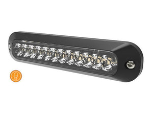 An amber and clear rectangular Sparex Directional Hazard LED light bar (Sparex Part Number: S.164692) with 12 small, bright LED bulbs arranged in a row. An orange light bulb icon is displayed in the bottom left corner. The unit is IP67 rated for durability and reliability.