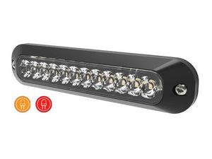 Introducing the Sparex Directional Hazard LED (Sparex Part Number: S.164693), featuring 12 individual amber and red LEDs encased in a durable black polycarbonate housing. The casing, secured with screws on both ends, ensures an IP67 rating for optimal weather resistance.