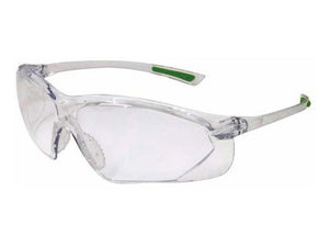 Protective safety glasses, model S.164736 by Sparex, feature a transparent frame and green accents on the temples. Manufactured for both protection and style, these glasses are classified under tariff code 9004901000.