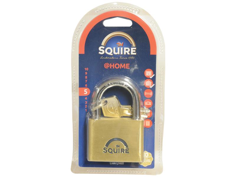Squire Solid Brass Lion Range Padlock - Key Alike - Brass, Body width: 60mm (Security rating: 5) | Sparex Part Number: S.164755