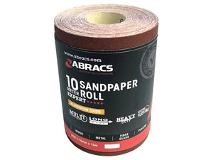 A roll of Sparex sandpaper labeled "Sand Paper P120 10m Roll | Sparex Part Number: S.164794," designed for wood, metal, and plaster. Made of high-quality Aluminium Oxide on E-Weight Paper, the roll measures 10 m in length and 115 mm in width.