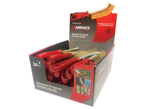 A display box of 24 general purpose wire brushes with red plastic handles by the brand "Sparex," known as the Wire Brush - Plastic Handle - Retail Box (24pcs) | Sparex Part Number: S.164798. The box highlights the brush's applicability for professional use.