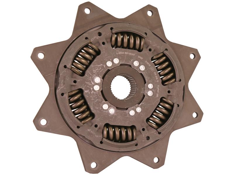 The Sparex Clutch Damper, identified by Sparex Part Number S.164811, is a circular mechanical component featuring a star-shaped outer frame and multiple coils. It includes a central gear-like hole designed for optimal performance and incorporates damper springs, all meeting LUK's stringent technical specifications.