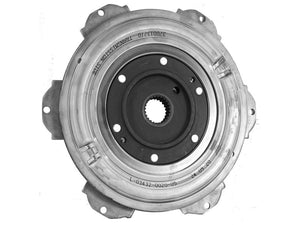 Close-up of a circular mechanical component with metal and black sections, featuring multiple holes and notches around the outer edge, highlighting the precision engineering of Sparex Clutch Damper (Sparex Part Number: S.164817).