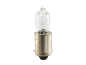 A small cylindrical halogen light bulb with a metallic base and glass enclosure is shown against a plain white background, labeled as Sparex Light Bulb (Halogen) H6W, 12V, 6W, BAX9s (Clamshell 1 pc.), Sparex Part Number: S.164845.