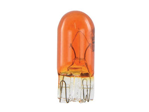 An amber-tinted Sparex Light Bulb (Filament) WY5W with exposed metal filaments and multiple pins at the base, designed for electrical connection, reminiscent of the Lucas style.