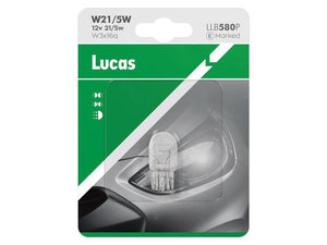 A packaged Sparex Light Bulb (Filament) W21/5W, 12V, 5W, W3x16q (Clamshell 1 pc.) automotive light bulb. The green and white packaging features an image of a headlight, showcasing the reliable filament inside. The Sparex Part Number is S.164852.