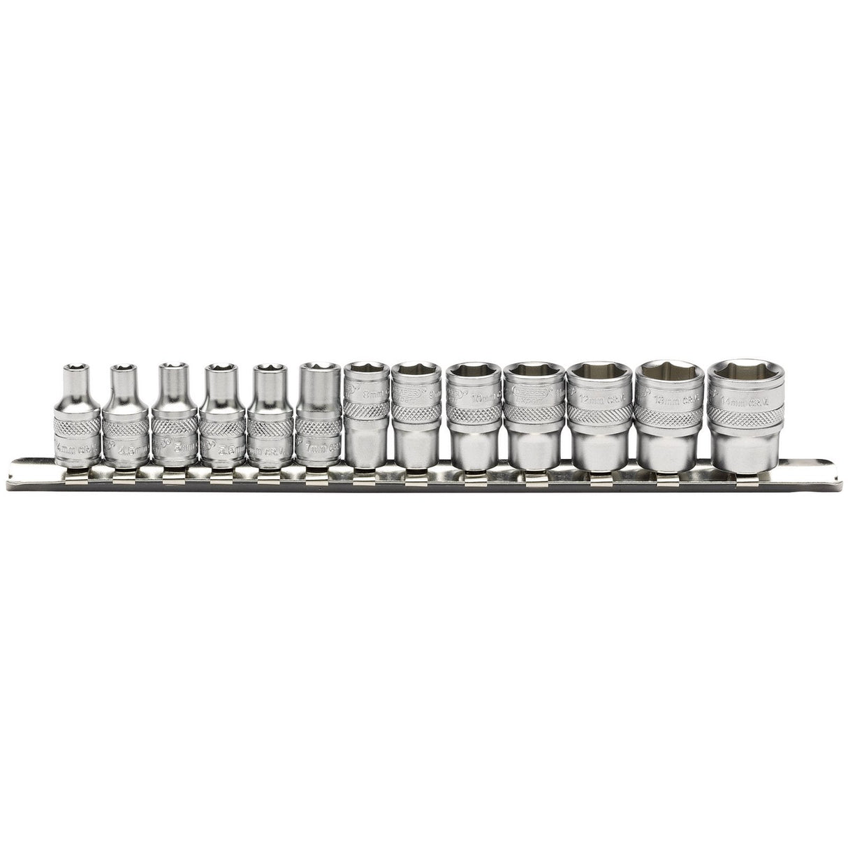 Draper Metric Socket Set On A Metal Rail, 1/4" Sq. Dr. (13 Piece) - B13M/SR - Farming Parts