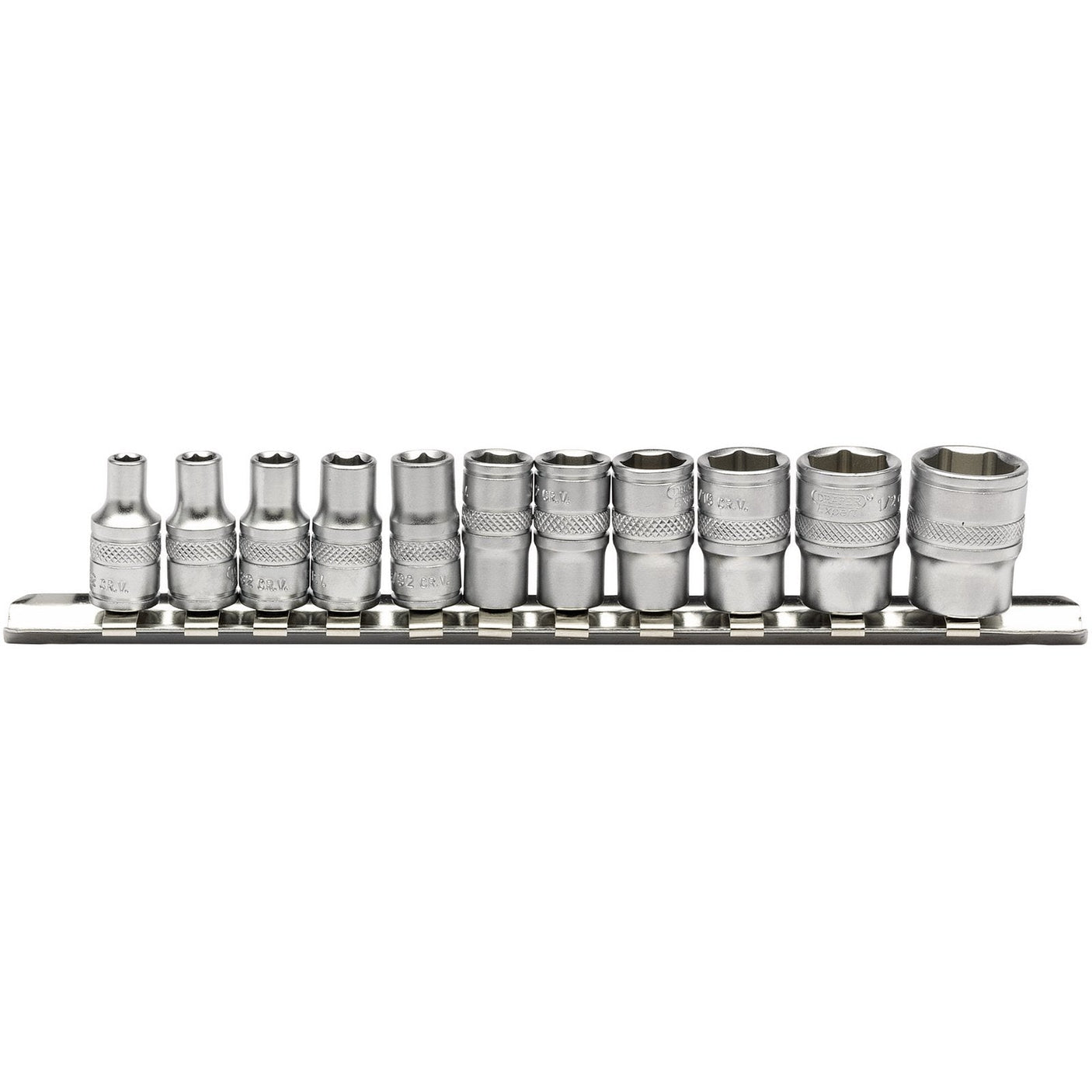 Draper Imperial Socket Set On A Metal Rail, 1/4" Sq. Dr. (11 Piece) - B11A/SR - Farming Parts