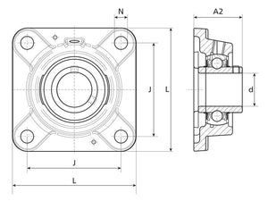 NTN SNR Four-Bolt Flanged Unit (UCFE209) | S.164895 - Product Image 2