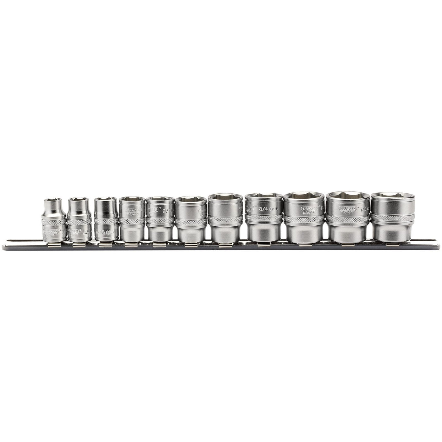 Draper Imperial Socket Set On A Metal Rail, 3/8" Sq. Dr. (11 Piece) - D11A/SR - Farming Parts