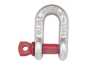 Image of a Sparex Screw Pin Chain Shackle G210 with "SWL 1/2T" engraved on it, indicating a safe working load of half a ton. The size is 1/4'', and the pin is painted red, while the metallic shackle body highlights its robust size.