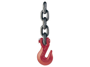 The Boomer Chain C188 from Sparex, featuring a 13mm thick chain and marked with part number S.164999, is constructed of durable black metal and includes a red Crosby hook at the bottom for secure load handling.