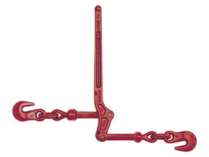 The Lebus® Load Binder - L150 7-1 by Sparex is a red ratchet load binder featuring two hooks, designed for securing heavy loads with an 8-10mm chain diameter.