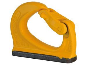 The Sparex Weld-On Hook UKN, model S.165051, with a safe working load of 0.75 tons, ensures a secure connection and reliable performance with its yellow design and safety latch.