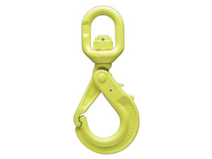 A yellow industrial-grade Swivel Safety Hook with Griplatch from Sparex, model LKBK-10-10, designed for a 10mm chain and capable of handling up to 4.0 tons.