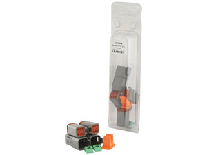 Two gray and orange Deutsch DT Connector 6 Pole electrical connectors (Sparex Part Number: S.165066) are shown, with one pair in clear plastic packaging labeled Agripak under the Sparex brand name, and the other pair outside the package.