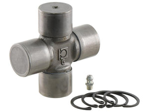 A Sparex Bondioli & Pavesi Universal Joint - 23.8 x 61.2mm (Standard Duty) with four arms and a grease nipple, accompanied by five retaining clips, ideal for PTO Series applications – Sparex Part Number: S.165076.