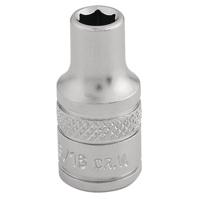 A shiny, metallic Draper Imperial Socket (1/4" Sq. Dr., 3/16" - B-AF/MS) with a knurled ring and textured grip section, designed for wrench or ratchet use.