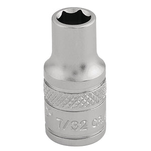 The Draper Imperial Socket, 1/4" Sq. Dr., 7/32" - B-AF/MS is a high-quality tool designed with a 6-point socket made from durable chrome vanadium steel, featuring a sleek chrome finish and a knurled ring near the base for improved grip.