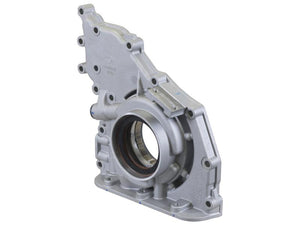 The Engine Oil Pump, Sparex Part No.S.165253, by Sparex is a metal automotive component with a large circular opening and multiple bolt holes, featuring a complex, asymmetrical design. It is commonly used in the Deutz-Fahr AGROTRON for applications such as the engine oil pump.