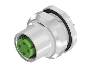 A close-up of the Sparex 4 Pin InCab Socket Green (Sparex Part Number: S.165270) showcasing its green internal component and four pins at the back, boasting an IP67 rating for industrial or electrical applications.