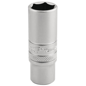 A Draper 6 Point Deep Socket, 1/4" Sq. Dr., 13mm - BT-MM/MS, crafted from durable chrome vanadium steel, featuring a metallic finish and knurled grip section.