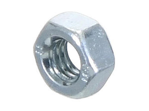 Close-up of a metallic hex nut, identified as Sparex M6 Hexagon Nut DIN 934, with internal threading visible (Sparex Part Number: S.165342).