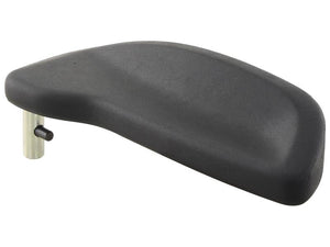 The RH Armrest (Sparex Part Number: S.165379), a black, contoured armrest equipped with a metal mounting bracket and cylindrical attachment peg, is perfect for fitting onto various related products from the Sparex brand.