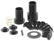 A collection of small black hardware components, including screws, springs, and cylindrical spacers from the Shock Absorber Kit (Sparex Part Number: S.165395 by Sparex), is neatly arranged on a white surface. Related products may have varying specifications and styles.