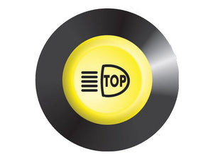 Illustration of an automotive fog light indicator. The Head Light Switch | Sparex Part No.S.165435 has a circular button with a yellow background, featuring a headlight symbol and the word "TOP" within it. This high-quality product from Sparex is perfect for Deutz-Fahr models and enhances visibility in low-light conditions.