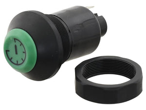 A Speed Sensor by Sparex (Part Number: S.165443), featuring a black and green push button switch along with a separate black hex nut, compatible with 12/24V systems.