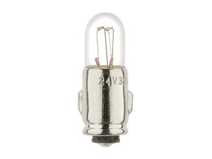 A cylindrical halogen light bulb with a metallic BA7s base and clear glass top. "12V 2W" is engraved on the base. The clear finish provides bright illumination, showcasing its classic design. This product is known as the Light Bulb (Halogen) J, 12V, 2W, BA7s (Box 1 pc.) under the Sparex brand with Sparex Part Number S.165706.
