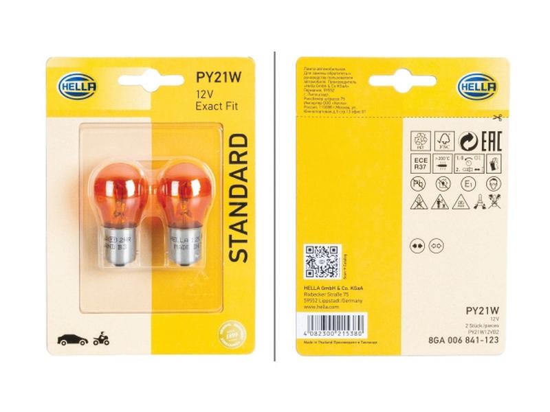 Hella Light Bulb (Halogen) PY21W, 12V, 21W, BAU15s (Clamshell 2 pcs.) | S.165720 - Product Image 2