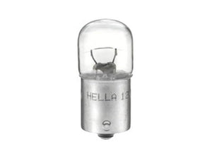 A close-up view of a small, clear halogen light bulb with a metal base. The word "HELLU" is marked on the base, resembling the design standard of a Sparex Light Bulb (Halogen) R10W, 12V, 10W, BA15s (Clamshell 2 pcs.), Sparex Part Number S.165723.