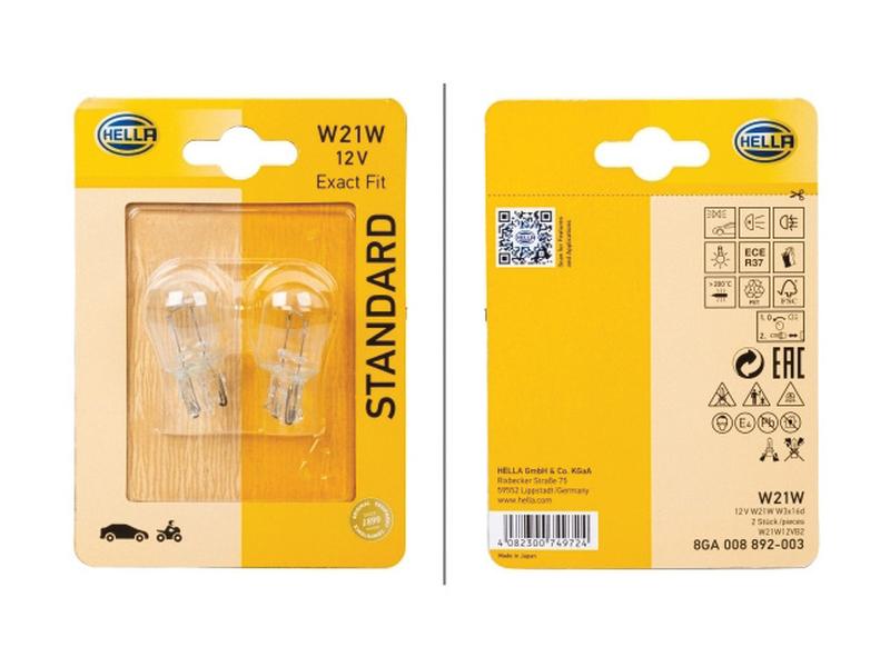 Hella Light Bulb (Filament) W21W, 12V, 21W, W3x16d (Clamshell 2 pcs.) | S.165738 - Product Image 2