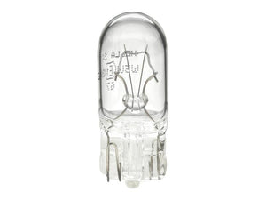 Close-up of a clear 12V Light Bulb (Halogen) W3W with visible filament and metal contacts, isolated on a white background. Sparex Part Number: S.165739.