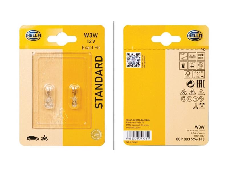 Hella Light Bulb (Halogen) W3W, 12V, 3W, W2.1x9.5d (Clamshell 2 pcs.) | S.165740 - Product Image 2