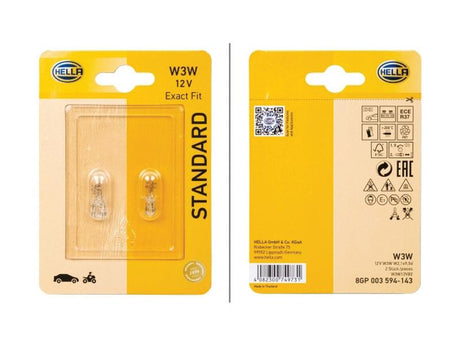 Hella Light Bulb (Halogen) W3W, 12V, 3W, W2.1x9.5d (Clamshell 2 pcs.) | S.165740 - Product Image 2