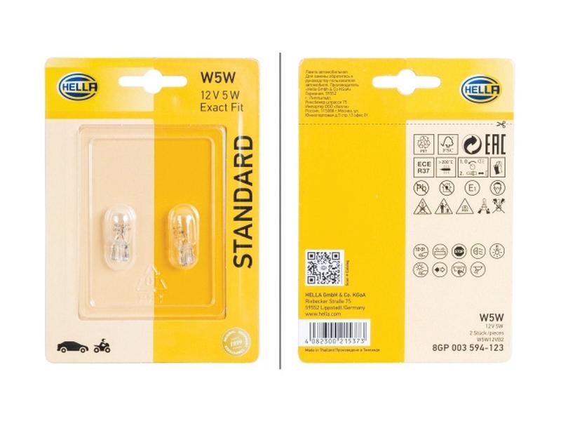 Hella Light Bulb (Halogen) W5W, 12V, 5W, W2.1x9.5d (Clamshell 2 pcs.) | S.165742 - Product Image 2