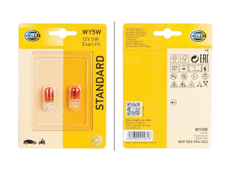 Hella Light Bulb (Halogen) WY5W, 12V, 5W, W2.1x9.5d (Clamshell 2 pcs.) | S.165744 - Product Image 2