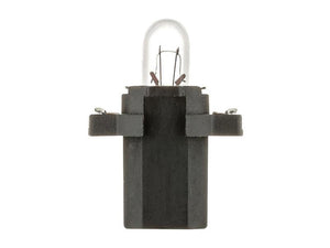 Close-up of a clear Sparex Light Bulb (Halogen) 12V, 1.2W, BX8.3d mounted on a sleek black plastic base, designed for 12V systems (Sparex Part Number: S.165747).