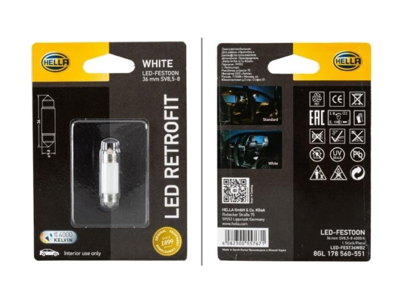 Hella Light Bulb (LED) 12V, 1W, SV8.5-8 (Clamshell 1 pc.) | S.165750 - Product Image 2