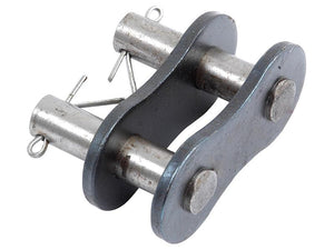 The Sparex Connecting Link, Simplex, 100-1 HV (Sparex Part Number: S.166011) is a metallic chain connector link with two pins and cotter pins, ideal for joining segments of a Simplex iwis Chain.