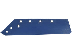 A blue metal blade, compatible with Vulcan Fasteners, featuring five square holes and two small circular holes near the end can be found under the product name "Share - LH, 16'' x 12mm, (Gregoire Besson) To fit as: 173613" with Sparex Part Number S.166101 by the brand Sparex.