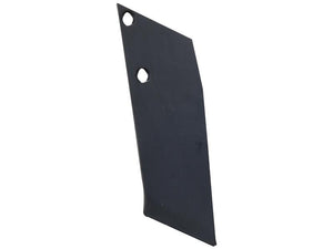 A Plough Point - RH, a black metal component with two holes, featuring an elongated triangular shape and a slightly beveled edge, commonly used in Vulcan Fasteners applications. This component is 12mm thick and fits models Agrolux, Kongskilde, and Overum as part number 41653507009. Its Sparex Part Number is S.166106.